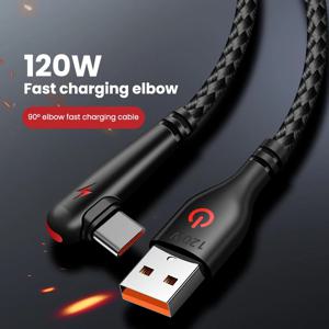 120W USB to Type-C 고속 충전 케이블 90도 엘보우 디자인 나일론 편조 모바일 폰 데이터 케이블 (화웨이, 오포, 샤오미, 삼성용)