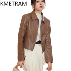 여성용 진짜 양가죽 재킷, 짧은 재킷, 하이 퀄리티 겉옷, 슬림핏, 여성 의류, 가을, 2024
