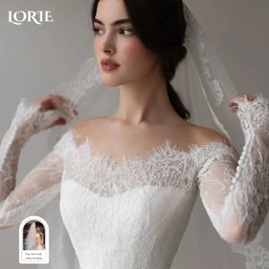 LORIE 빈티지 레이스 웨딩 원피스, 오프숄더 긴팔 A라인 신부 가운, 연인 공주 볼 신부 원피스, 맞춤형