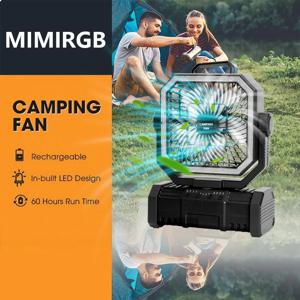 캠핑 천장 선풍기 20000Mah 충전식 배터리로 구동되는 360도 회전 캠핑 선풍기 °   낚시 텐트 캠핑용 라이트 걸이용 고리