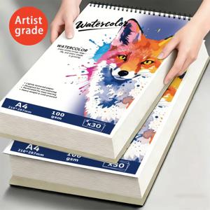 A4/A5 스파이럴 바인딩 수채화 패드, 30페이지, 100gsm 거친 종이, 늑대 무늬 표지, 예술가 및 취미가를 위한 무산성