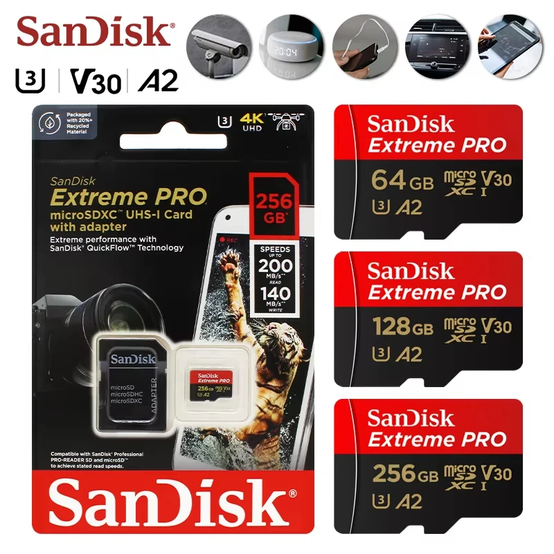 샌디스크 익스트림 프로 마이크로 SD 카드 128GB 64GB 32GB 512GB 256GB 400GB 마이크로 SD 1TB 플래시 메모리 카드 SD U3 4K V30 마이크로SD TF 카드