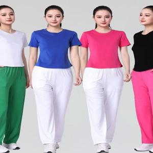 Yang Li  스퀘어 댄스 피트니스 체조 반팔 운동복 여성 팀 유니폼 빠른 건조 코튼 스포츠웨어
