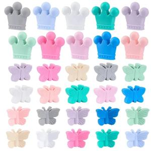뜨거운 판매 10 개/몫 실리콘 크라운 비즈 BPA 무료 실리콘 젖니 비즈 아기 씹어 젖니 목걸이 DIY 젖꼭지 클립 액세서리