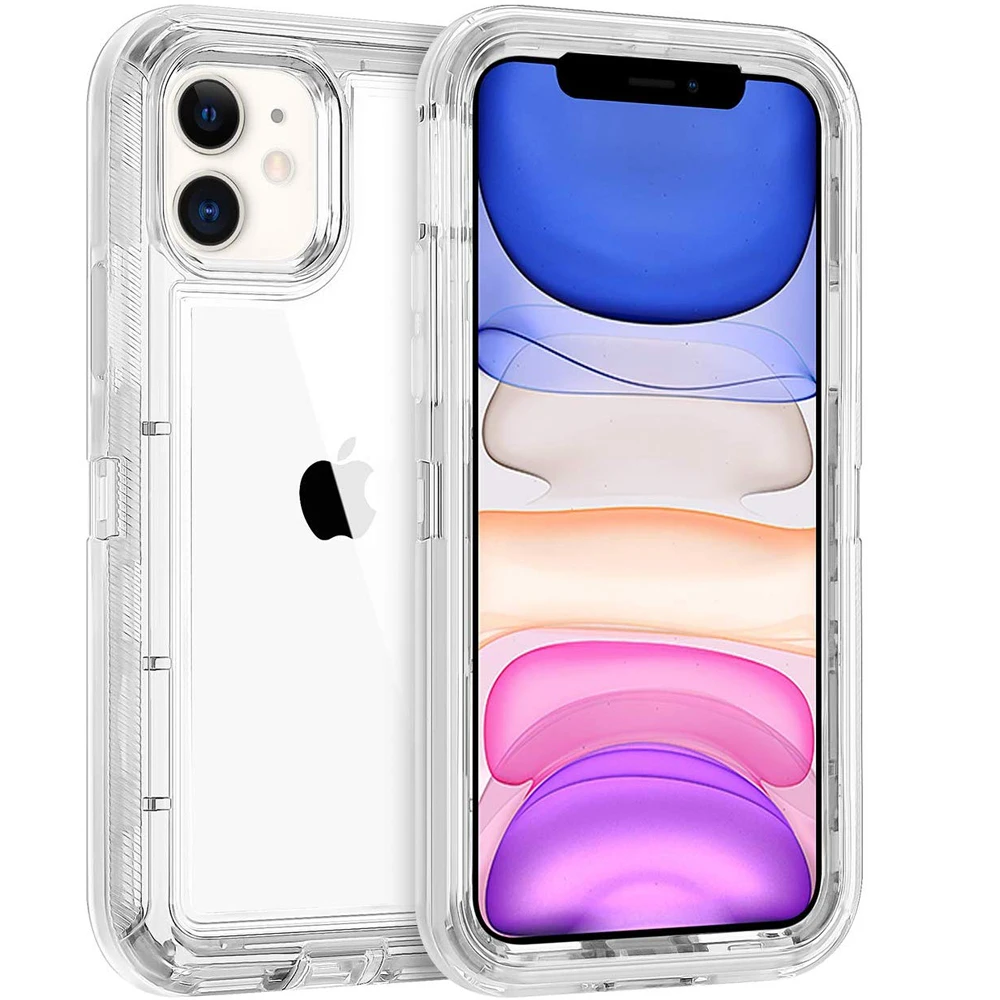 3 IN1 For iPhone 15 14 11 12 13 16Pro Max MINI XR XS X XSMAX SE 6 7 8 Plus 투명 충격 방지 갑옷 광택 일반 전화 커버