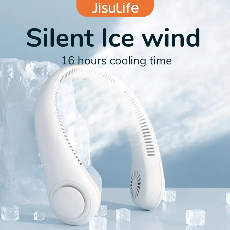 JISULIFE 휴대용 목팬, 4000mAh 배터리 충전식, 5단계 속도 조절 가능, 스포츠용 회전식 핸즈프리 블레이드리스 넥밴드