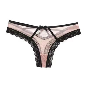 여자의 꽃 자수 섹시한 끈 팬티 매운 소녀 레이스 투명한 속옷 얇은 여름 속이 빈 팬티 보우 팬티