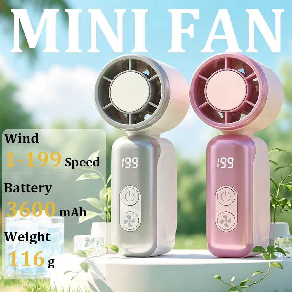 미니 고속 휴대용 선풍기 3600mAh LED 디스플레이 휴대용 미니 터보 선풍기, 책상용 선풍기, 야외 냉방, 충전식 선풍기