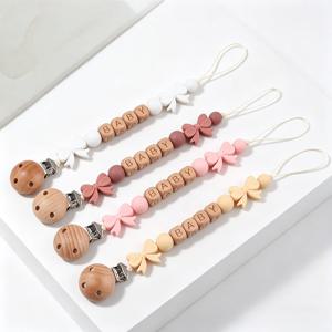 맞춤형 이름 아기 공갈젖꼭지 체인 식품 등급 나비넥타이 실리콘 낙하 방지 클립 치발기 신생아용 끈