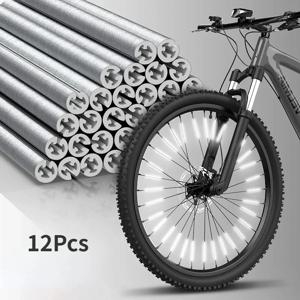 튜브 경고 스트립 12개 반사 마운트 클립 자전거 휠 스포크 반사경 스트라이프 스틸 와이어 램프 MTB 자전거 반사등