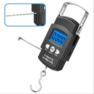 110lb/50kg 전자 저울 블루 백라이트 LCD 디스플레이, 측정용 줄자 포함, 디지털 낚시용 걸이형 저울 도구