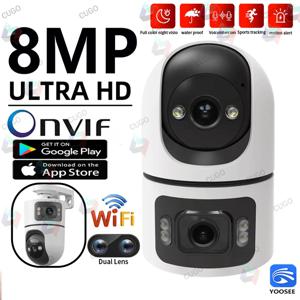 유시 8MP WiFi IP 카메라 듀얼 렌즈 스크린 모션 감지 자동 추적 양방향 오디오 Onvif 10배 줌 보안 모니터 CCTV HD 카메라
