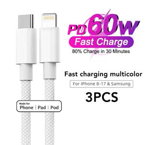 60W 고속 충전 나일론 편조 USB-C to Type C 컬러 케이블 PD 아이폰 13 14 Pro Max 11 12 XR XS Max Plus 삼성 데이터 동기화 지원