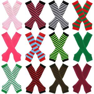 따뜻한 니트 긴 핑거리스 장갑 팔꿈치 장갑 크리스마스 액세스 선물 패션 여성 Emo 장갑 레이디 스트라이프 팔꿈치 장갑