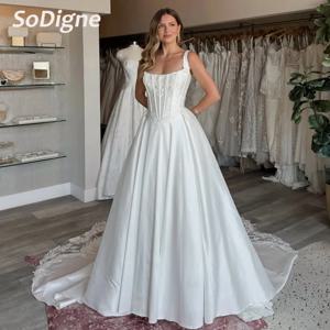 SoDigne A 라인 새틴 웨딩 드레스 민소매 레이스 아플리케 신부 드레스 2026 긴 신부 가운 Vestidos De Novia 맞춤형