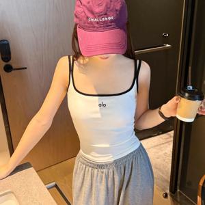 여름 신상 퓨어 디자인 레터 프린트 스플라이스 스트랩 베스트 슬리밍 컬러 블록 원피스 여성 조끼 가슴 패드 포함 U넥 나일론