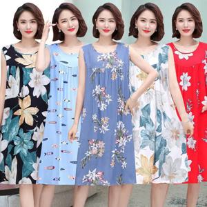 여름 중년 및 노인 면화 실크 잠옷 잠옷 여성 드레스 대형 어머니 캐주얼 잠옷 Homewear