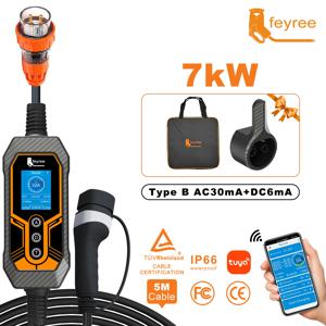 페이리 휴대용 EV 충전기 타입2 32A 7KW (호주 플러그) 전원 공급 측면 스마트 WiFi 앱으로 전류 및 충전 시간 조절 가능 (전기차용)
