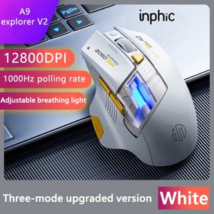 Inphic A9 Explorer V2 무선 게임용 마우스 500mA 배터리 레벨 디스플레이 인체공학적 블루투스 오피스 마우스(PC 노트북용)