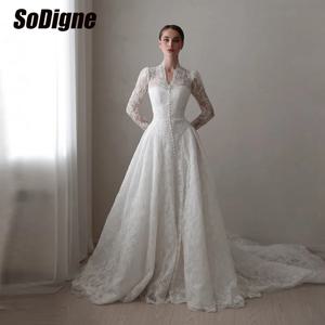    SoDigne A 라인 레이스 웨딩 드레스 v 넥 풀 슬리브 신부 드레스 2026 Boho Long Bride Gown Vestidos De Novia 맞춤형