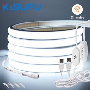 5V LED 네온 스트립 COB 터치 센서/ON OFF 스위치로 디밍 가능 USB 320LED/M IP68 따뜻한 자연광 주방 룸 백라이트 1-5M