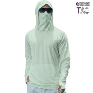 남성용 UPF50+ 긴팔 후드 티셔츠 여름용 속건 자외선 차단 탑 및 아이스 실크 캐주얼 셔츠 (러닝, 아웃도어 스포츠용)