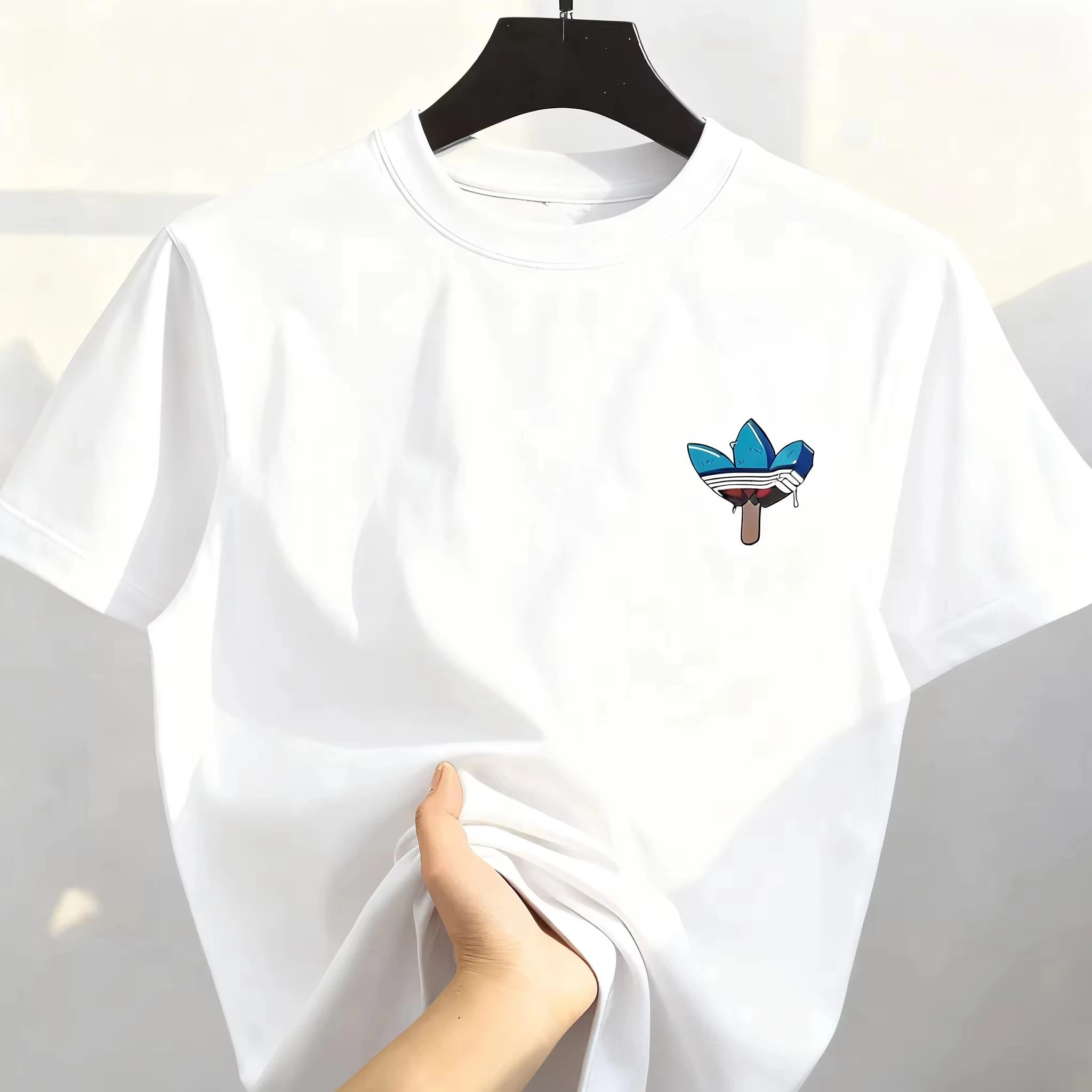 2026년 베스트셀러 한국 스트릿 순면 만화 프린트 라운드넥 편안하고 루즈한 남녀공용 티셔츠 상의