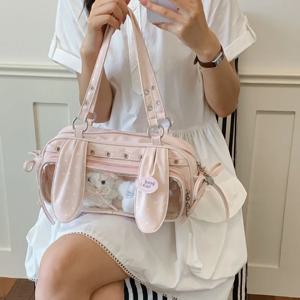 폴카 도트 보스턴 이타백 귀여운 토끼 귀 패션 탑 핸들 언더암 숄더백 여학생용 개성 넘치는 다용도 핸드백
