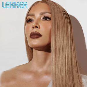 Lekker 금발 본 스트레이트 13x1 T 레이스 프론트 100% 인모 가발 여성용, 브라질 레미 헤어 글루리스 긴 컬러 28 인치 가발
