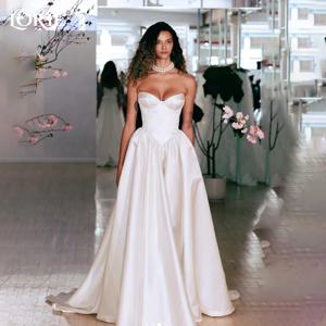 LORIE 빈티지 웨딩 드레스 아가 Strapless 반짝 이는 새틴 a 라인 아이보리 신부 가운 Pleats 공주 신부 드레스 맞춤형