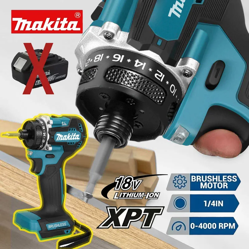 마키타 4000RPM 브러시리스 전동 드라이버 3800IPM 180Nm 타일, 금속, 목재용 전동 드릴 (18V 배터리용 베어 머신)