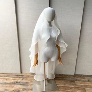 맞춤형 2겹 웨딩 베일, 왈츠 브라이덜 베일, 오간자 꾸뛰르 신부 베일, 블러셔 포함, 롱 캐스케이딩 베일, 메탈 콤