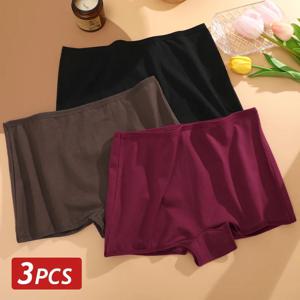 여성용 코튼 팬티, 섹시한 로우 라이즈 보이쇼츠, 심리스 스포츠 복서, 편안한 속옷, 단색 란제리, 3PCs/세트