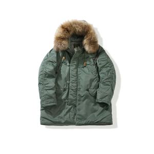 아메리칸 빈티지 N-3B 추운 날씨 파카 탈부착 가능한 너구리 모피 후드가 있는 두꺼운 중간 길이 코트 재킷 OKONKWO