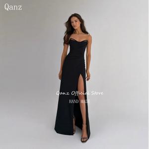 Qanz 우아한 블랙 댄스 파티 드레스 하이 사이드 슬릿 머메이드 백리스 이브닝 드레스 여성 스윗하트 베스티도 드 피에스타 루호 맞춤형