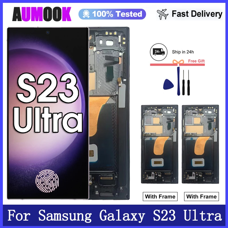 6.8인치 슈퍼 AMOLED 삼성 갤럭시 S23 울트라 S918 LCD 디스플레이 터치 스크린 디지타이저 어셈블리 지문 및 S펜 지원