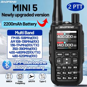BAOFENG MINI 5 양방향 라디오 2200mAh 리튬 이온 배터리 블루투스 프로그램 듀얼 PTT 장거리 업그레이드 5R 미니 휴대용 햄 라디오
