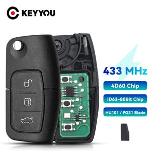 KEYYOU 포드 퓨전 포커스 몬데오 피에스타 갤럭시 언컷 HU101 블레이드 4D63 4D60 칩 자동차 원격 키, DIY 433MHz 차량 플립 키