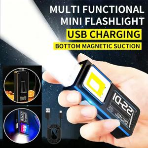 미니 COB LED 손전등 USB C 충전식 강력 작업등 클립 자석 방수 EDC 캠핑 워킹 포켓 램프