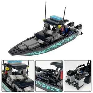 도시 경찰 MOC SWAT 블랙 위장 바다 스피드보트 어썰트 보트 모델, 소형 퍼즐 빌딩 블록 장난감 액세서리, 89 개