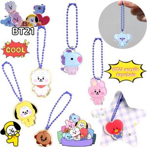 새로운 Bt21 코야 RJ 슈키 망 쿠키 치미 타타 키체인 고급스러운 컬러 만화 인형 프린팅 독창적인 자동차/책가방 펜던트