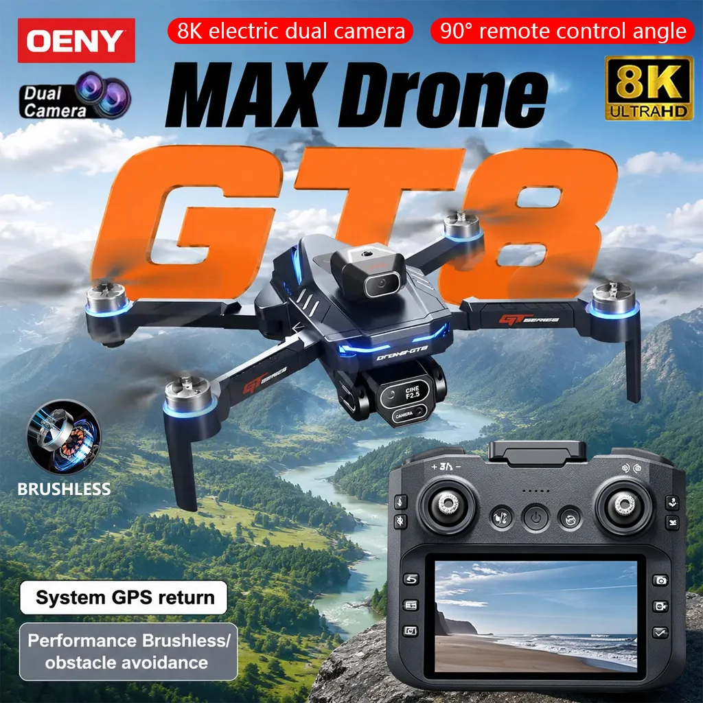 4.3인치 HD 화면 리모컨, 8K HD 카메라, 지능형 장애물 회피, 브러시리스 모터, 광학 흐름 FPV 기능을 갖춘 GT8 드론