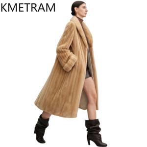 KMETRAM 100% 밍크 퍼 재킷 여성용 고품질 롱 리얼 퍼 코트 2025 신상품 겨울 코트 여성 의류