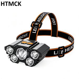 HTMCK LED 5헤드 낚시등 USB 충전식 초고휘도 헤드 마운트 손전등 야외 방수 강력 조명