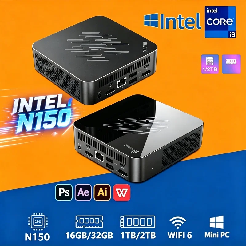 컴팩트 미니 데스크탑 PC 인텔 N150 프로세서 16GB/32GB 램 고속 SSD 4K HD 게이밍/오피스 컴퓨터