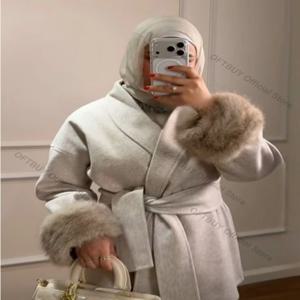 양면 울 코트 여성 리얼 퍼 재킷 2026 겨울 미니멀리스트 핸드메이드 울 파카 긴팔 따뜻한 아우터 신상품