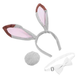 3Pcs 부활절 토끼 귀 세트 부드러운 토끼 귀 머리띠 나비 넥타이 꼬리 어린이 성인을위한 부활절 파티 의상 액세서리