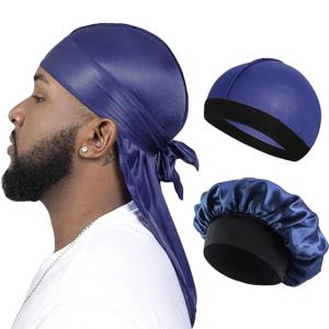 3 개/몫 여성 남성 실키 Durag 긴 꼬리 해적 모자 탄성 보닛 터번 돔 모자 남여 Bandanas 잠자는 샤워 캡 헤드 랩
