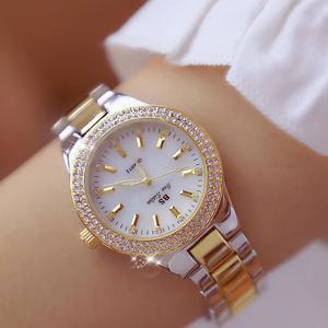 여성용 원피스 골드 손목 시계, 크리스탈 다이아몬드, 스테인레스 스틸 실버 시계, Montre femme