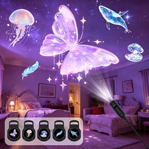 창의적이고 몽환적인 USB 프로젝션 램프, 3/6/10개 패턴 LED 프로젝터 조명 장미, 고래, 나비 분위기 조명 축제 선물